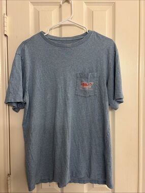 Vineyard Vines Heathered Blue Short Sleeve Pocket Tee Whale Patch Mens Medium